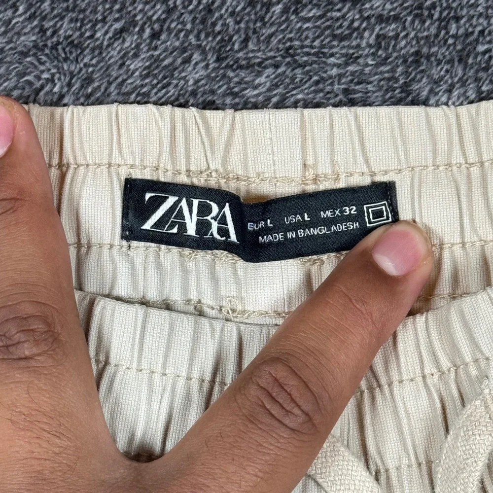 Zara Mens Beige Jogger Pants Elastic Waist Drawstring Global Standards Tan L